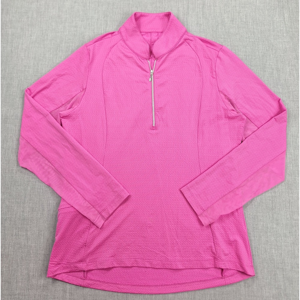 IBKUL Womens Pink Chevron Quarter Zip Sun Shirt Mesh Panels Small
